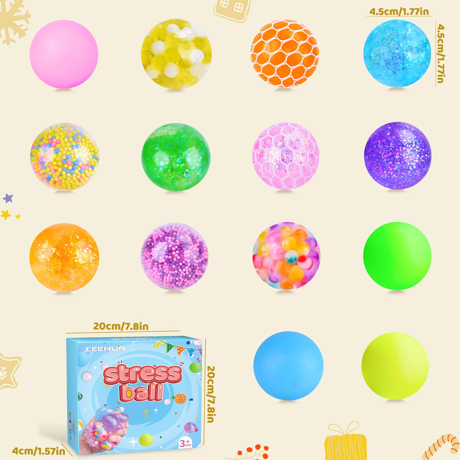 Bolas Antiestres 14 Piezas Pelota Antiestres Juguetes Sensoriales, Juguetes Antiestres Squeeze para Aliviar la Ansiedad para Niños y Adultos, Regalos Cumpleaños, Fiesta de Regalos, Premio para Clase