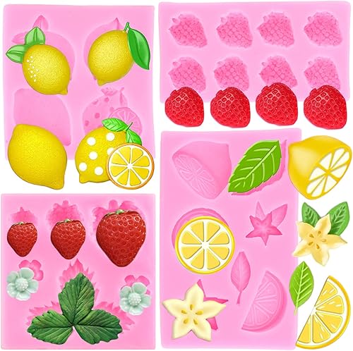 Miniatura 1 de Zixiang Molde de fondo de limón, molde de silicona de fresa, flor de fruta de verano, molde de chocolate, rodajas de limón, molde de resina para