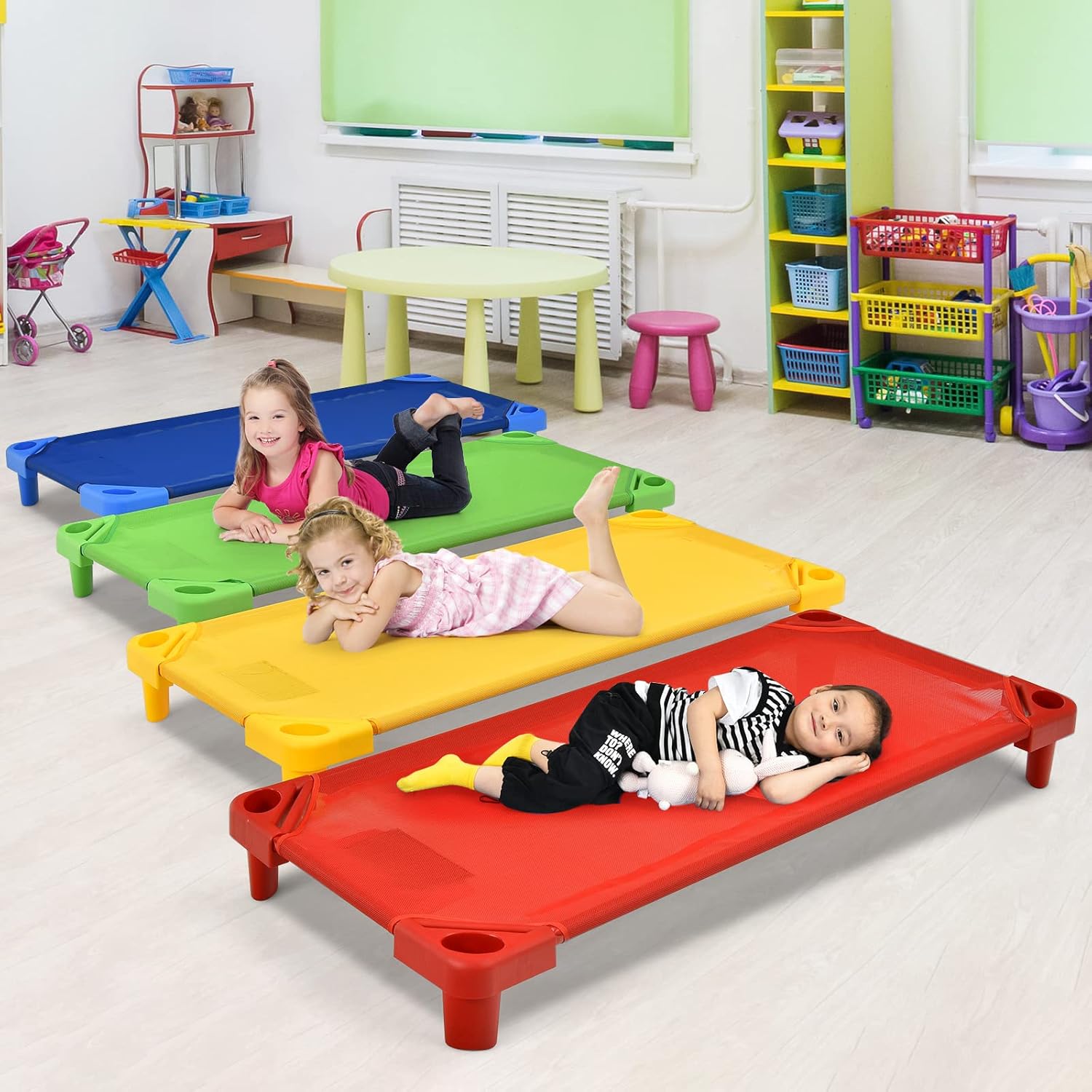 Daycare Cots, 4-Pack Stackable Nap Bed Cot with Easy Bhutan Ubuy