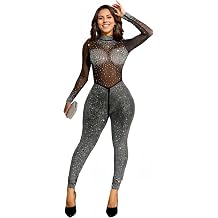 Figdaw Sparkly Rhinestone Embellished Jumpsuit Sexy Birthday Outfits for Women