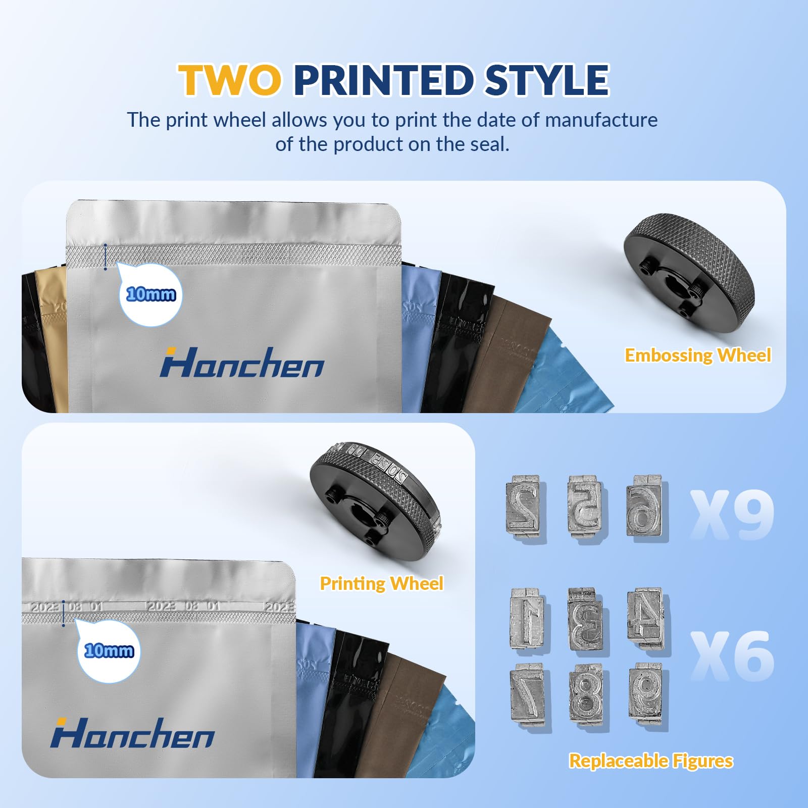Hanchen saldatrice stagnola per sacchetti di plastica, aluminio e carta kraft con ruota a pressione