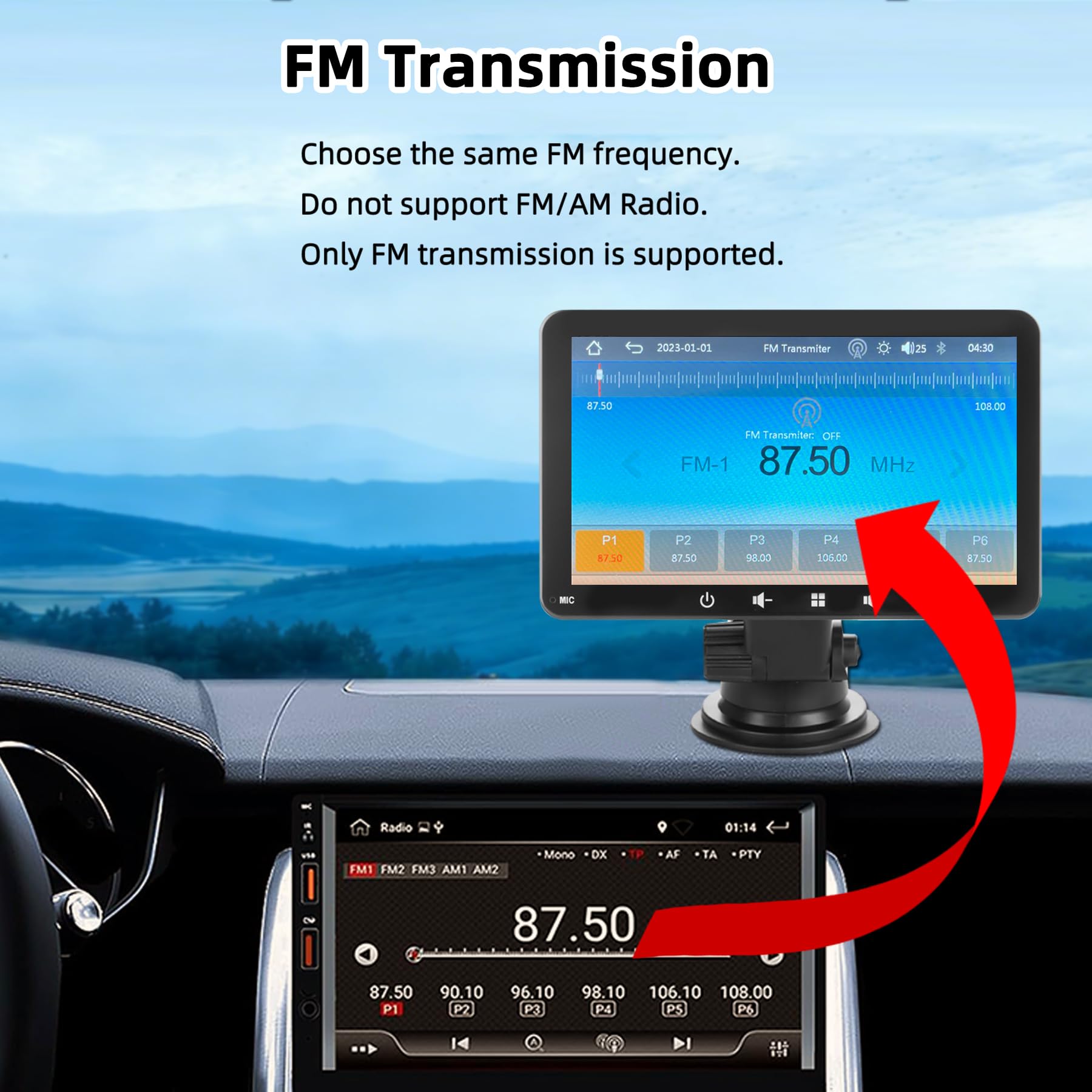 Schermo Auto 7" con Carplay Wireless e Android Auto - Display Portatile con Telecamera Posteriore | FM Trasmettitore, AUX, USB | Plug & Play per la maggior parte delle auto (7 pollici + fotocamera)
