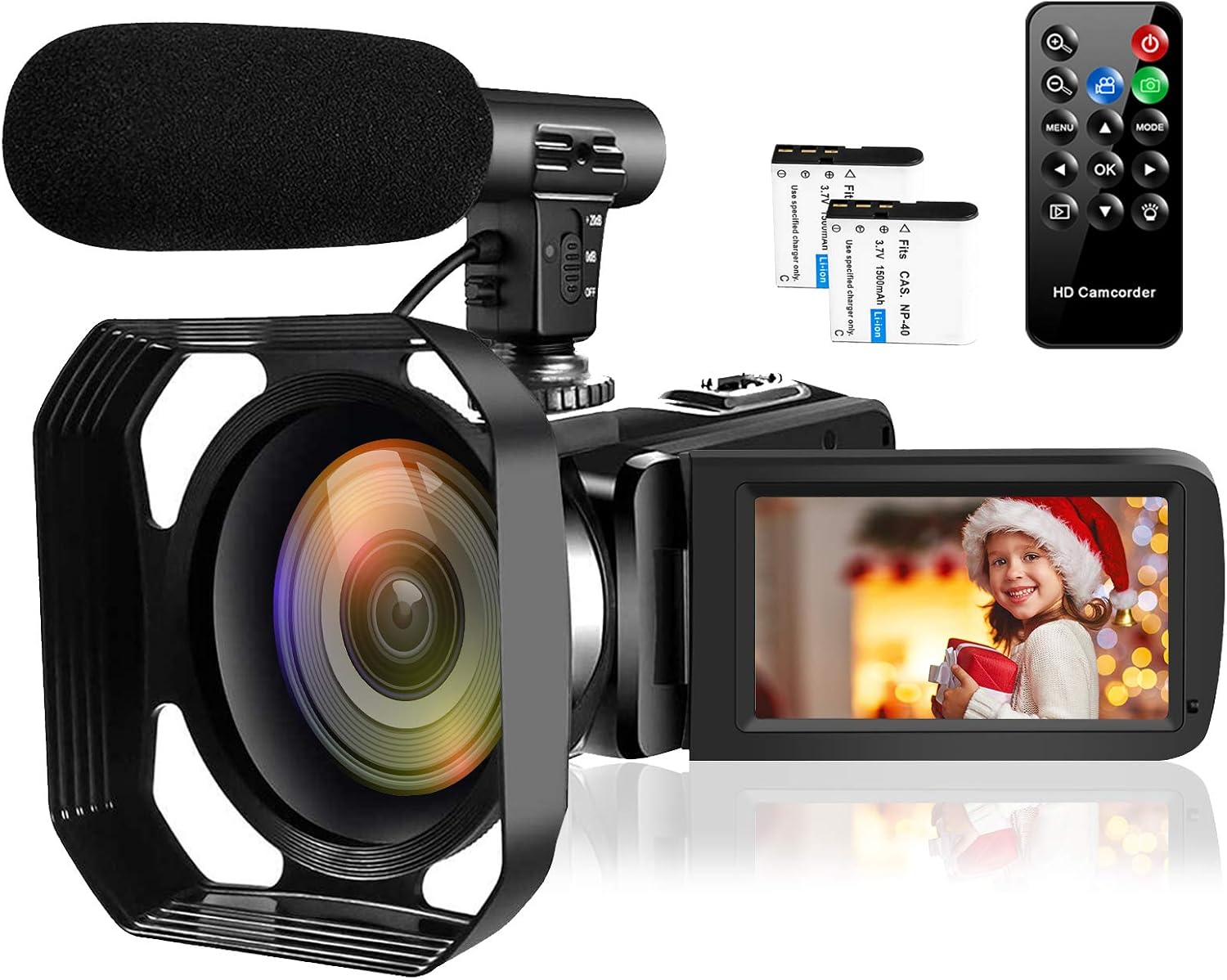 Video Camera Camcorder Full HD 1080P 30FPS 24MP Vlogging Camera for YouTube 16X Digital Zoom IR Night Vision Camcorder with Microphone Remote Control Lens Hood and 2 Batteries Time Lapse Webcam