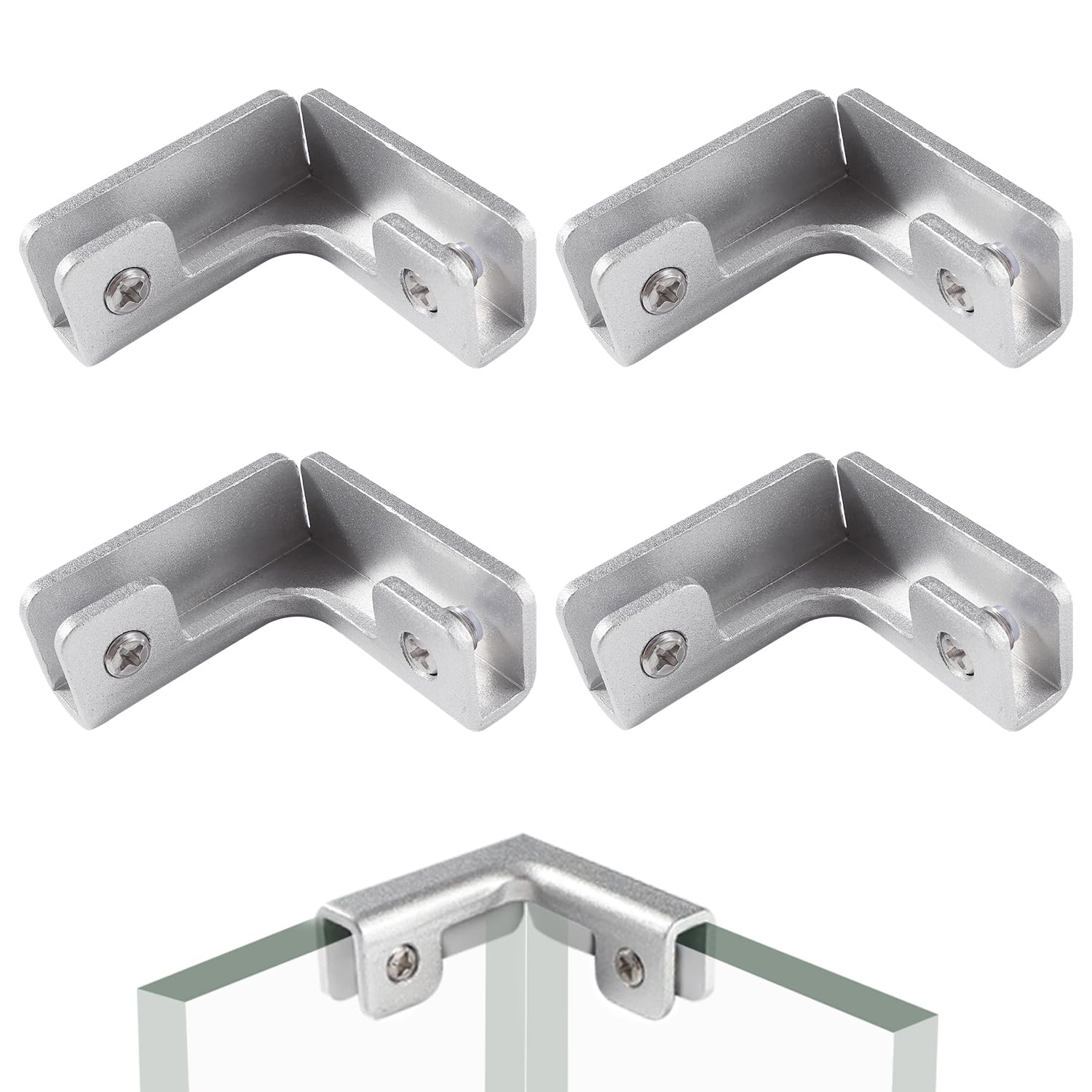4 Sztuk 8mm Zacisku do Szkła, Uchwyt do Szkła ze Stopu Aluminium, Regulowany Zacisk do Szkła, Zacisk do Mocowania Szkła, do Szkła o Grubości 3-7 mm, Kształcie L