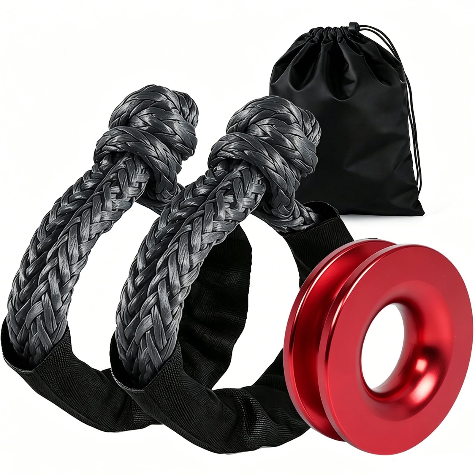 BARTOO Soft Shackle 1/2 in x 22 in and 66,000 LB Recovery Ring Kit Gray