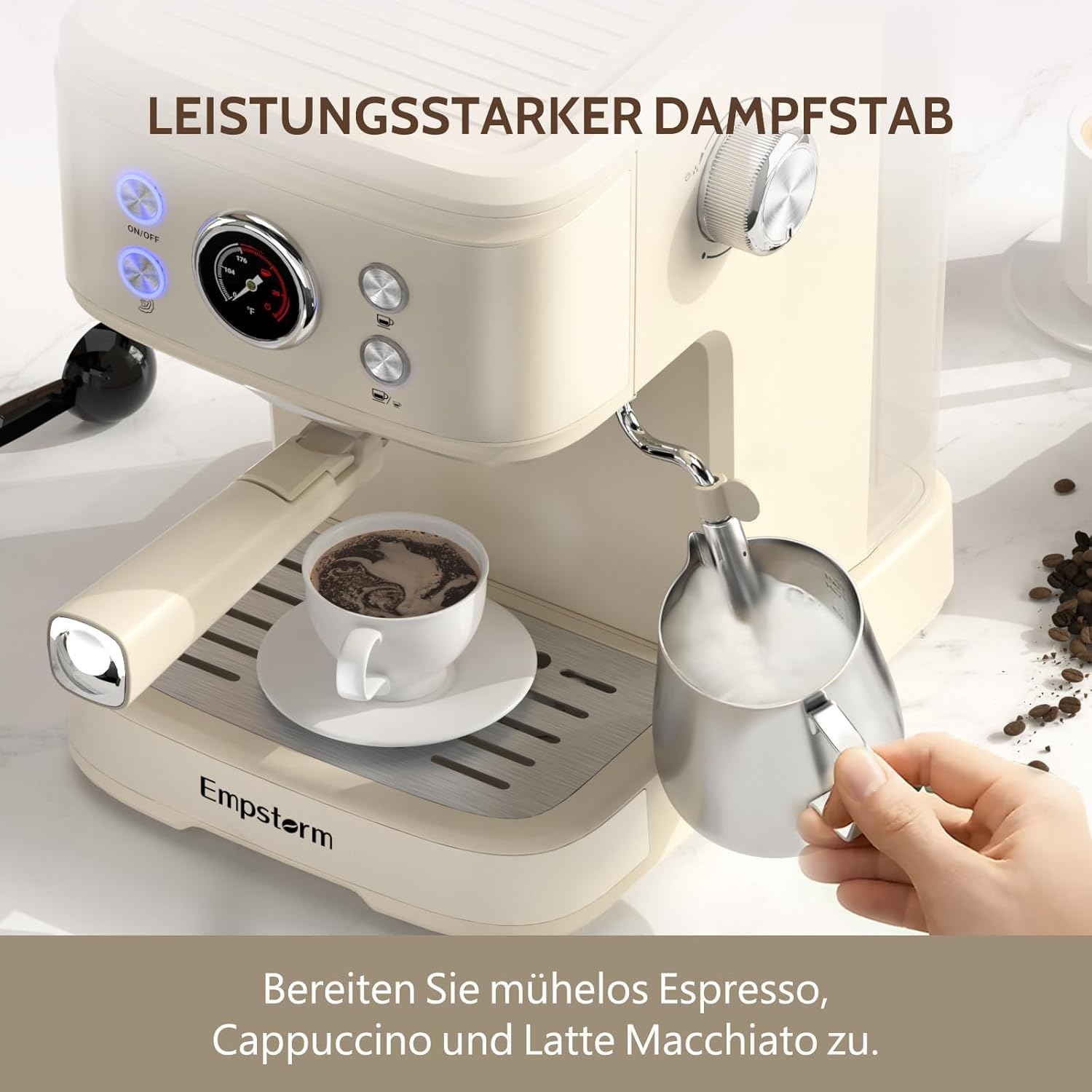Ekspres z sitkiem 20 Bar Mały Ekspres do Espresso Profesjonalny Ekspres z Sitkiem do Kawy z Mocnym Spieniaczem do Mleka, Zbiornik 1,5L, Nadaje się do Oryginalnych Kapsułek Kawowych NS, Barista