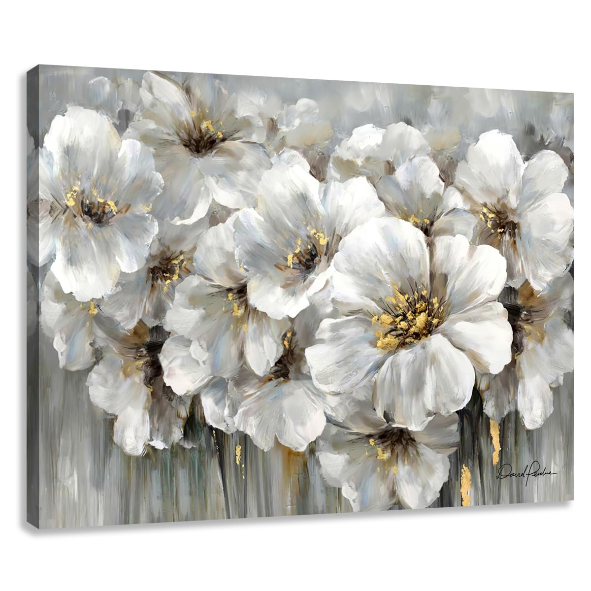 Amazon.com: Living Room Flower Picture Wall Art Abstract White and Grey ...