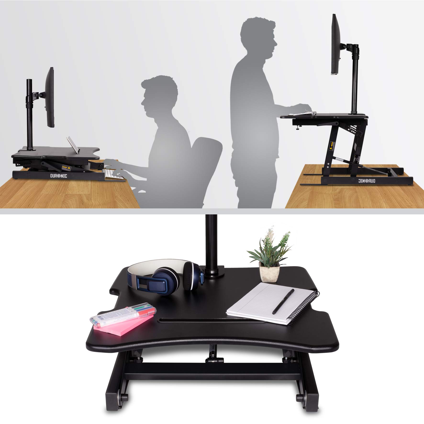 Duronic DM05D18 BK Scrivania Ergonomica Regolabile 15–42cm 55cm | migliora postura, riduce affaticamento di schiena e collo, supporta laptop e monitor singolo, per ufficio e smart working