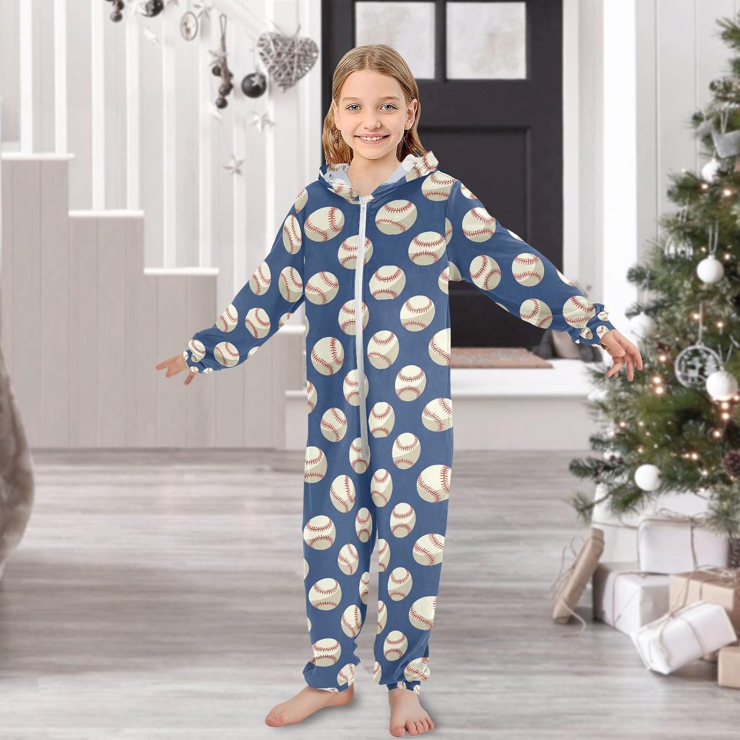 Soccer Ball Onesie Pajamas Zip Up One Piece Sleepwear Hooded Jumpsuits