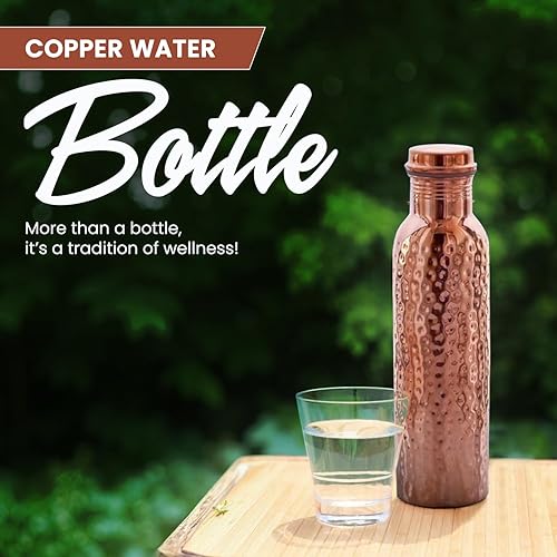 Miniatura 2 de Botella de agua de cobre 100% puro, 20 onzas líquidas, recipiente a prueba de fugas hecho a mano para beber con beneficios de salud ayurvédica para