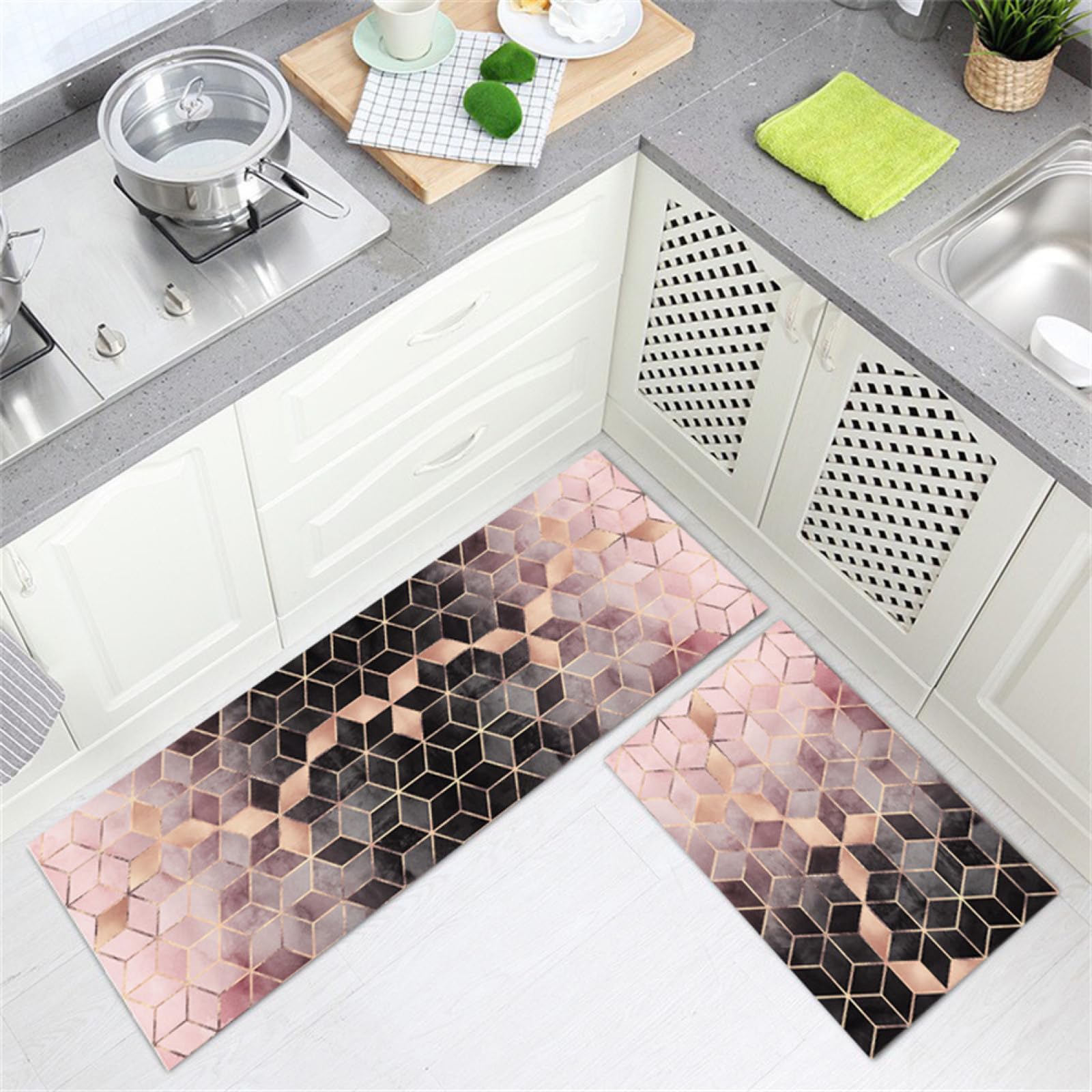 Tapis de cuisine rose 40x160cm de long pour couloir et devant évier