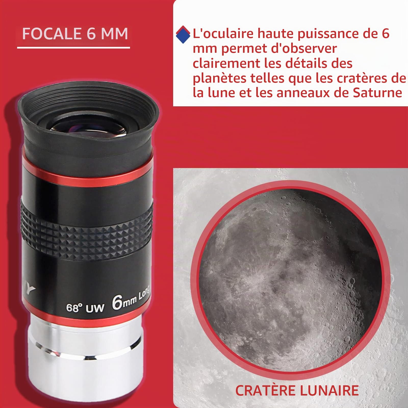 Svbony Oculaire Telescope 6 mm, Oculaire Grand Angle 68 °, Oculaire Planétaire 1,25", Accessoires Télescopes Astronomie avec Lentille FMC, pour L'observation de la Lune et des Planètes
