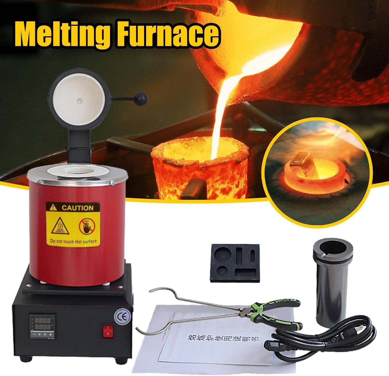 Metal Melting Furnace,Portable High Temperature Forging Furnaces with Fluted Graphite Crucible | Accurate Warming Equipment for Smelting Aluminum Gold Copper Metal Scrap