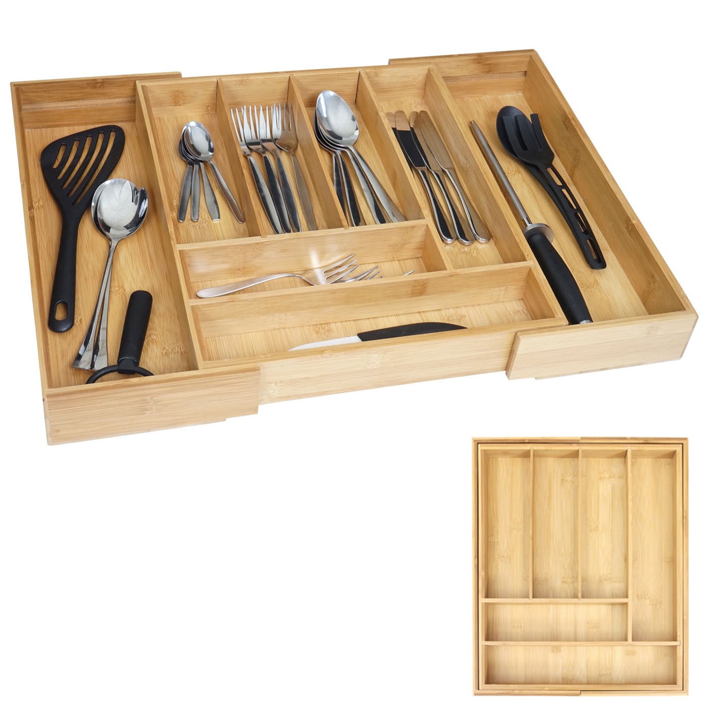 Mendler Bandeja para cubiertos HWC-B20AM (bambú, 35-58 x 45 cm)