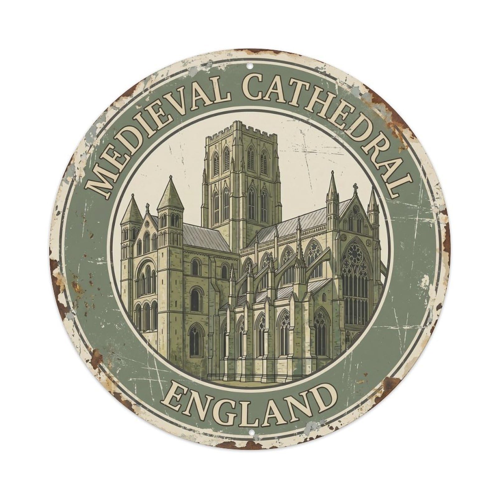Vintage Travel Medieval Cathedral England Metal Tin Sign
