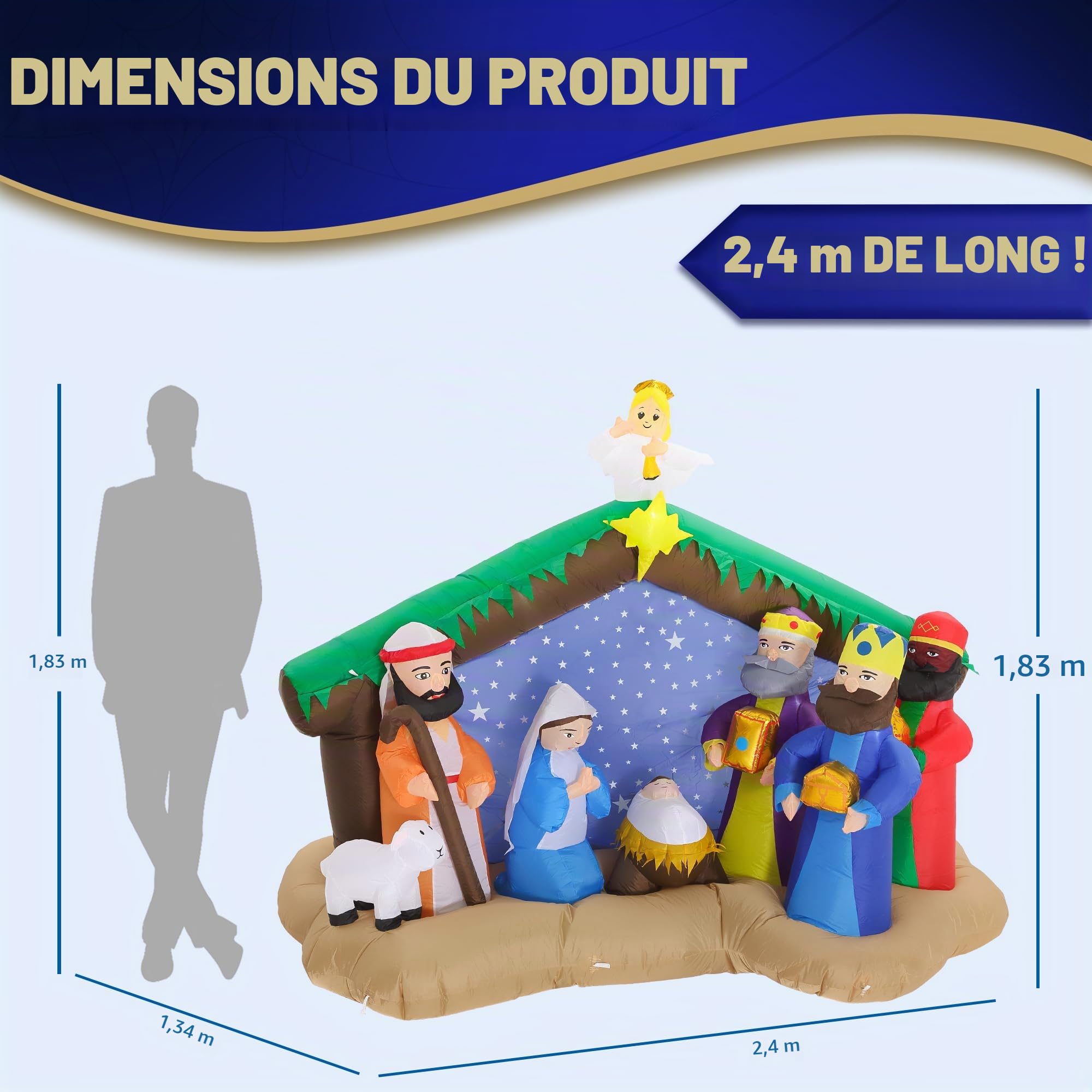 Crèche de Noël Gonflable de 2,4 m - Décorations d'extérieur - Crèche de Noël Gonflable pour Jardin, pelouse, décoration de Noël
