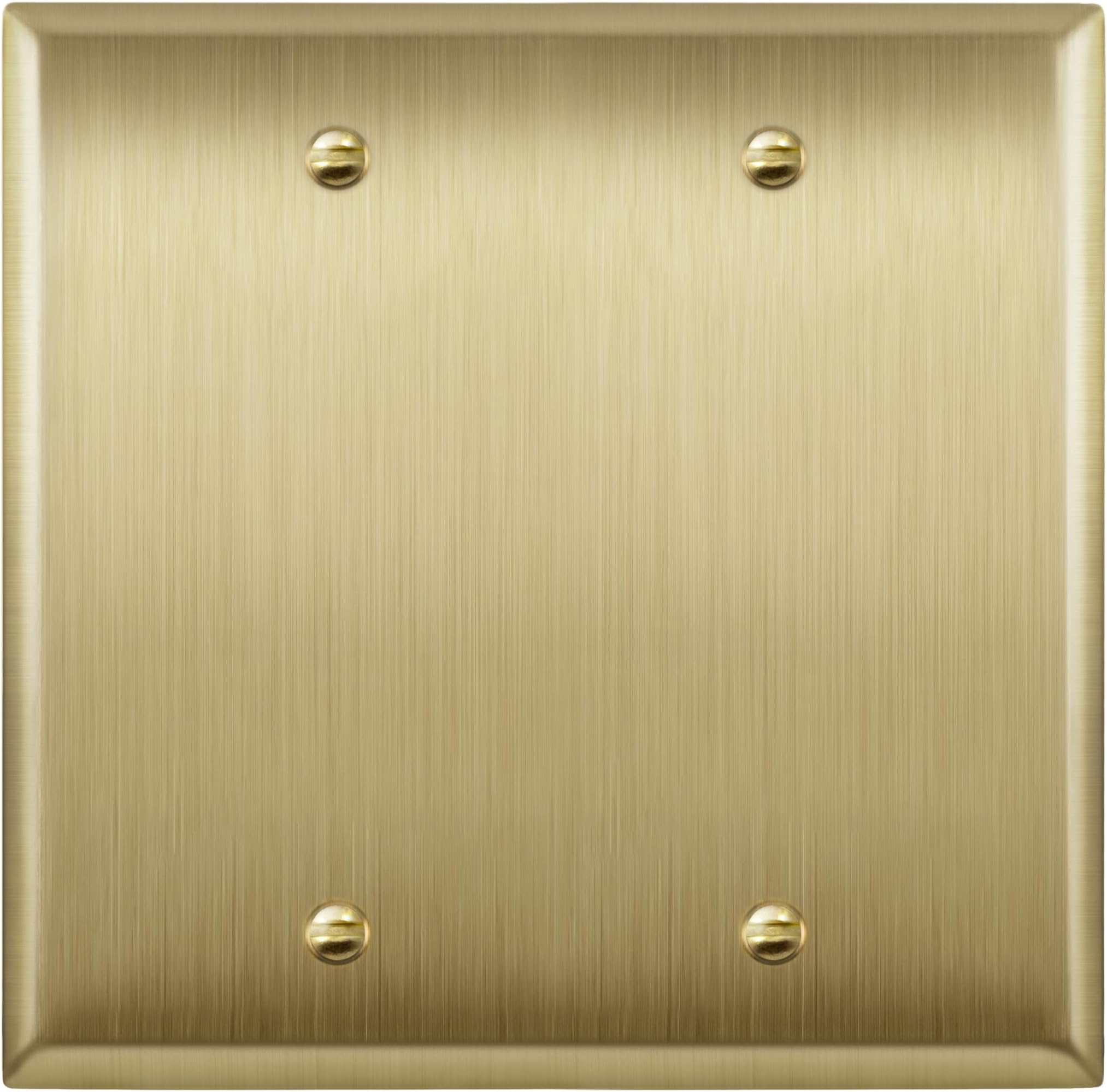 Blank Device Metal Wall Plate, Stainless Steel 201, Corrosion Resistant, Size 2-Gang 4.50" x 4.57", 7702-BB, Brushed Brass, Gold