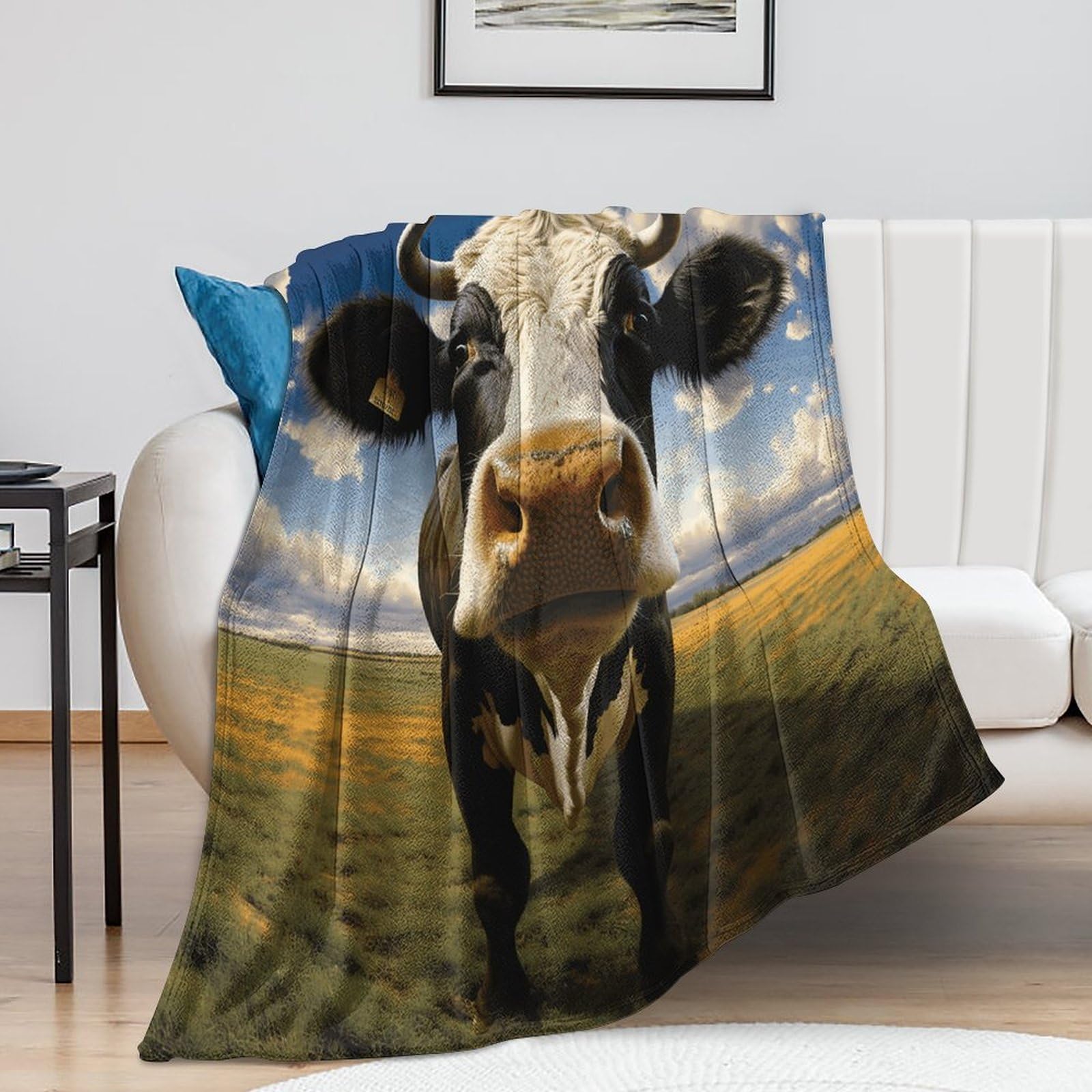 Couverture de lit légère et chaude motif vache en peluche 150x200cm