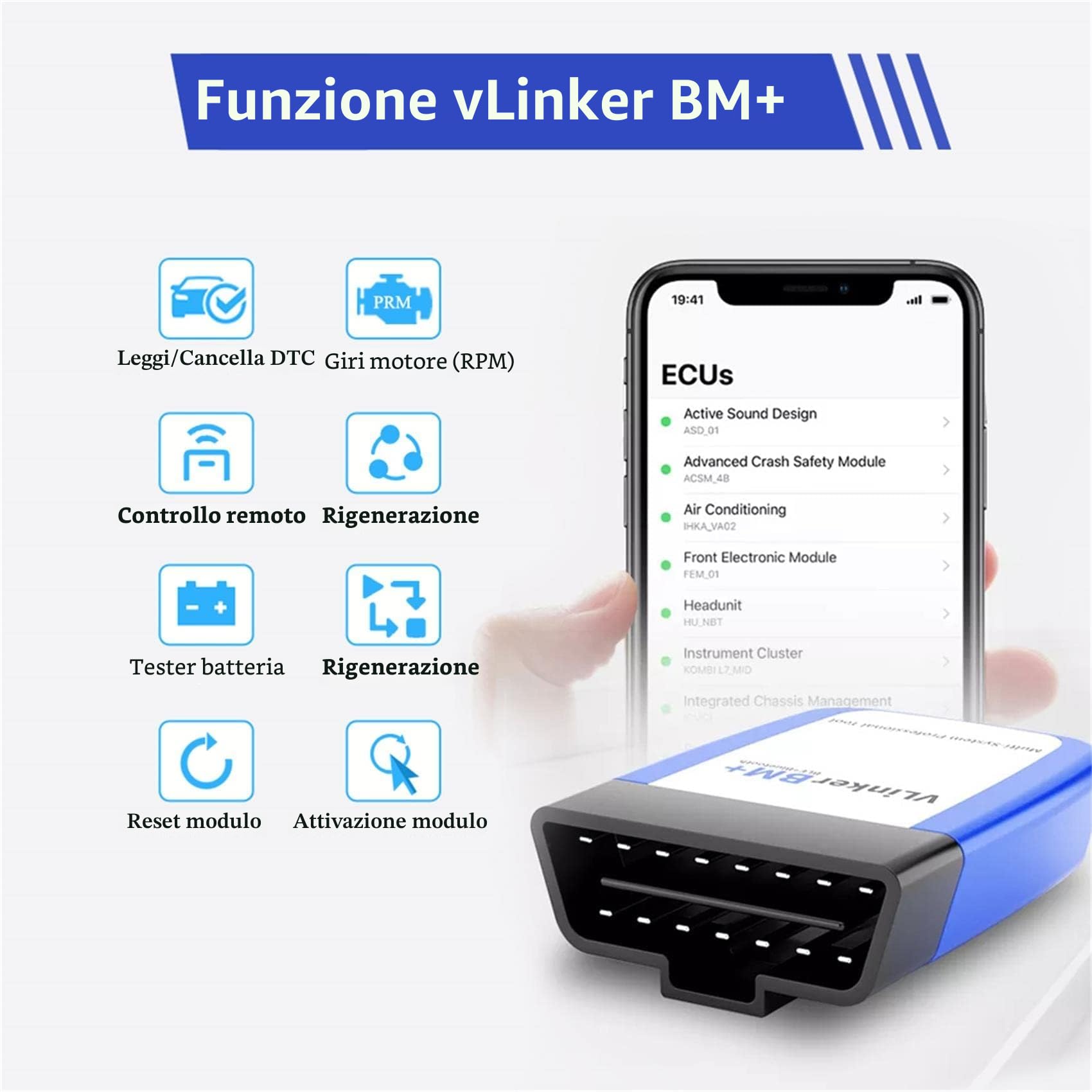 vLinker BM+ OBD2 Bluetooth Diagnostic Scan Tool, Scanner per auto OBDII per iOS, Android e Windows - Realizzato per BimmerCode