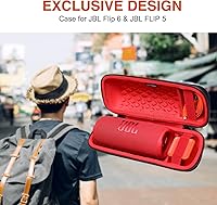 Vista 3 de LTGEM - Funda compatible con JBL Flip 7/5/6/Grip Altavoz Bluetooth portátil impermeable, portátil, bolsa de almacenamiento de viaje, negro y rojo