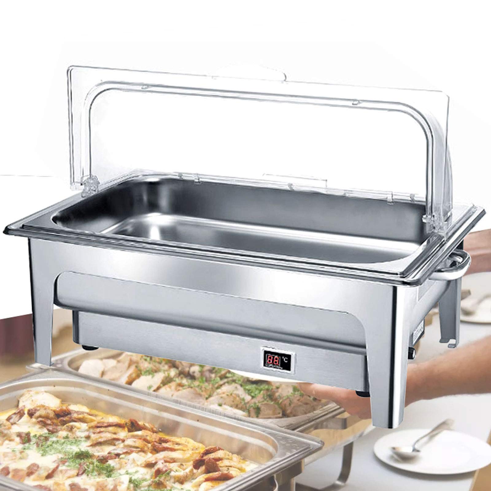 Chafing Dish Scaldavivande Elettrico Acciaio Inox, 9L Contenitore Termico per Alimenti Caldi Scalda Cibo per Buffet Qualsiasi Festa - Mantiene Caldo Il Cibo