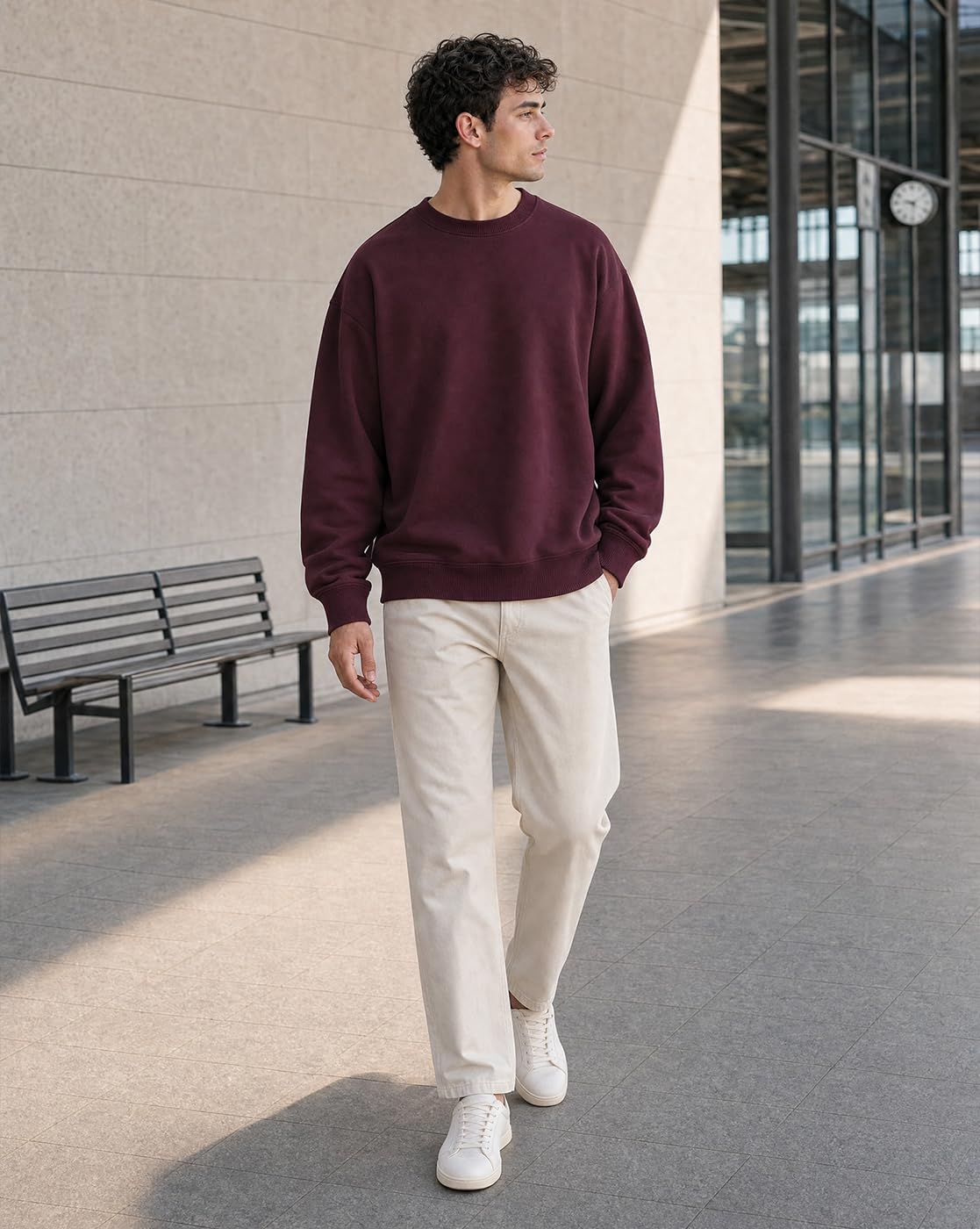 NOBERO Stylowe bluzy oversize dla mężczyzn | 280 g/m² bawełna bogaty polar jednolity oversize luźny krój bluzy męskie | stylowa i swobodna bluza zimowa dla mężczyzn