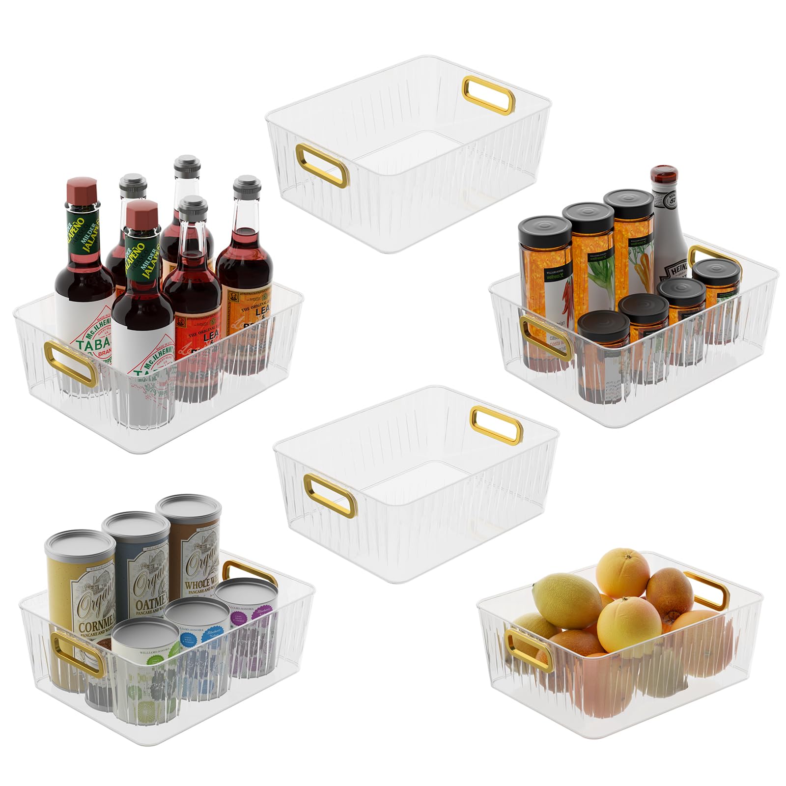Kiddream 6-Pack kitchen Fridge Organiser with Handles, Clear Plastic Storage Bin Basket