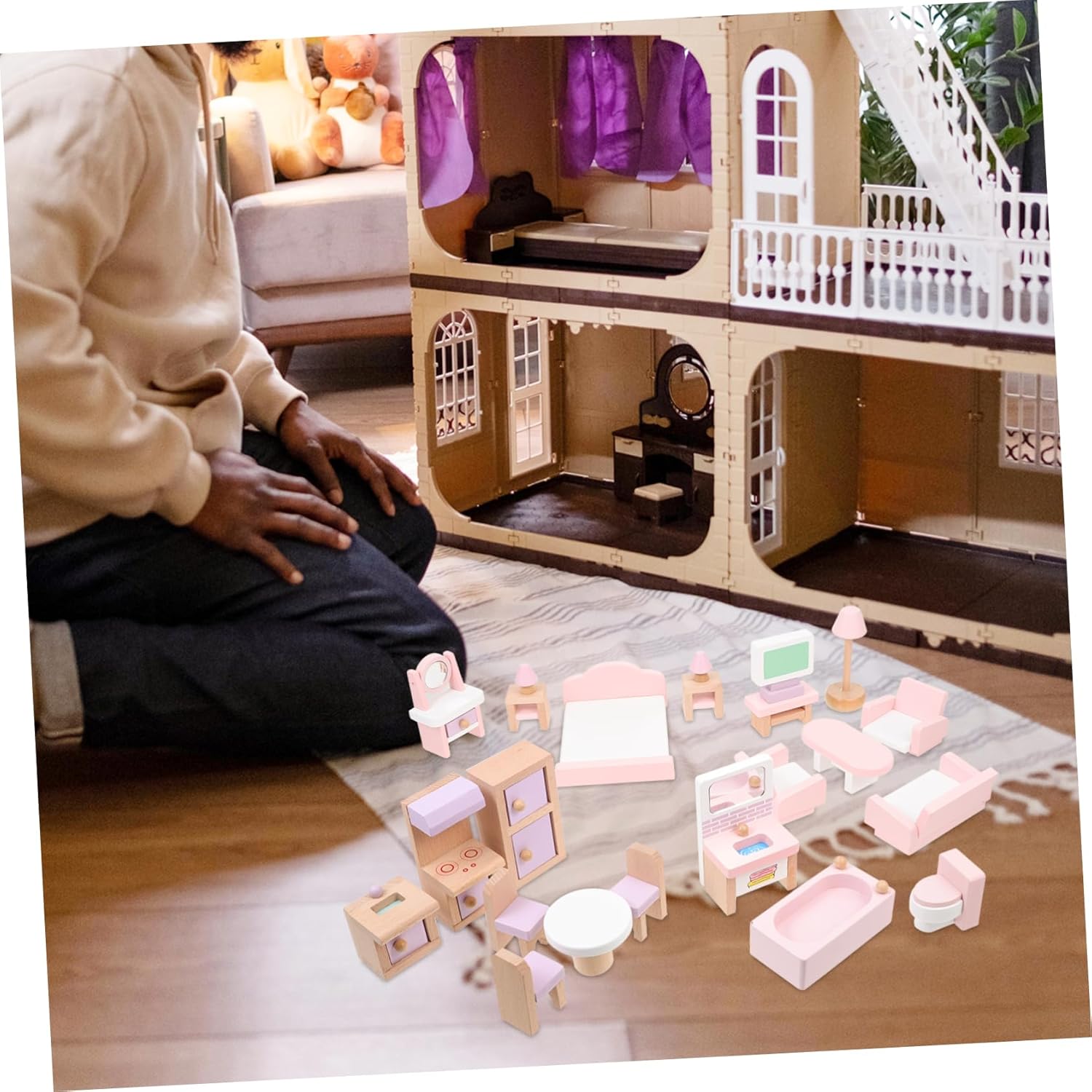 22pcs Mini Furniture for Dollhouse Realistic Bedroom Kitchen and Living Room Decor for Creative Play and Imaginative Storytelling