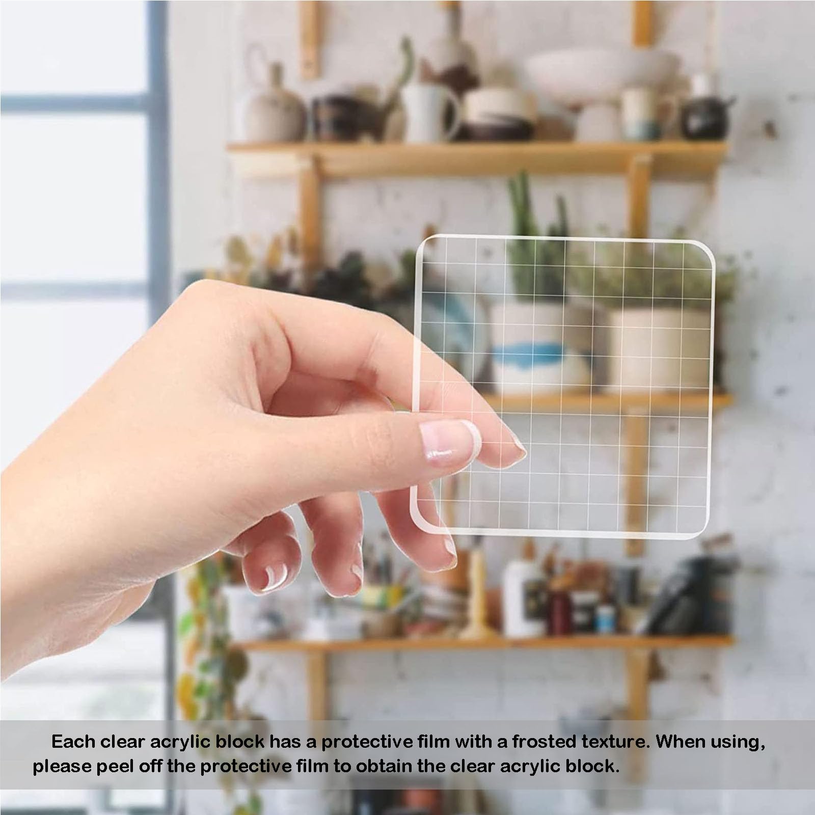 5pcs Blocs De Tampons Acryliques, Blocs D'estampage Transparents Ensemble D'outils D'estampage Avec Des Lignes De Grille Blocs De Tampons Décoratifs Pour Bricolage Artisanat Ornements Scrapbooking