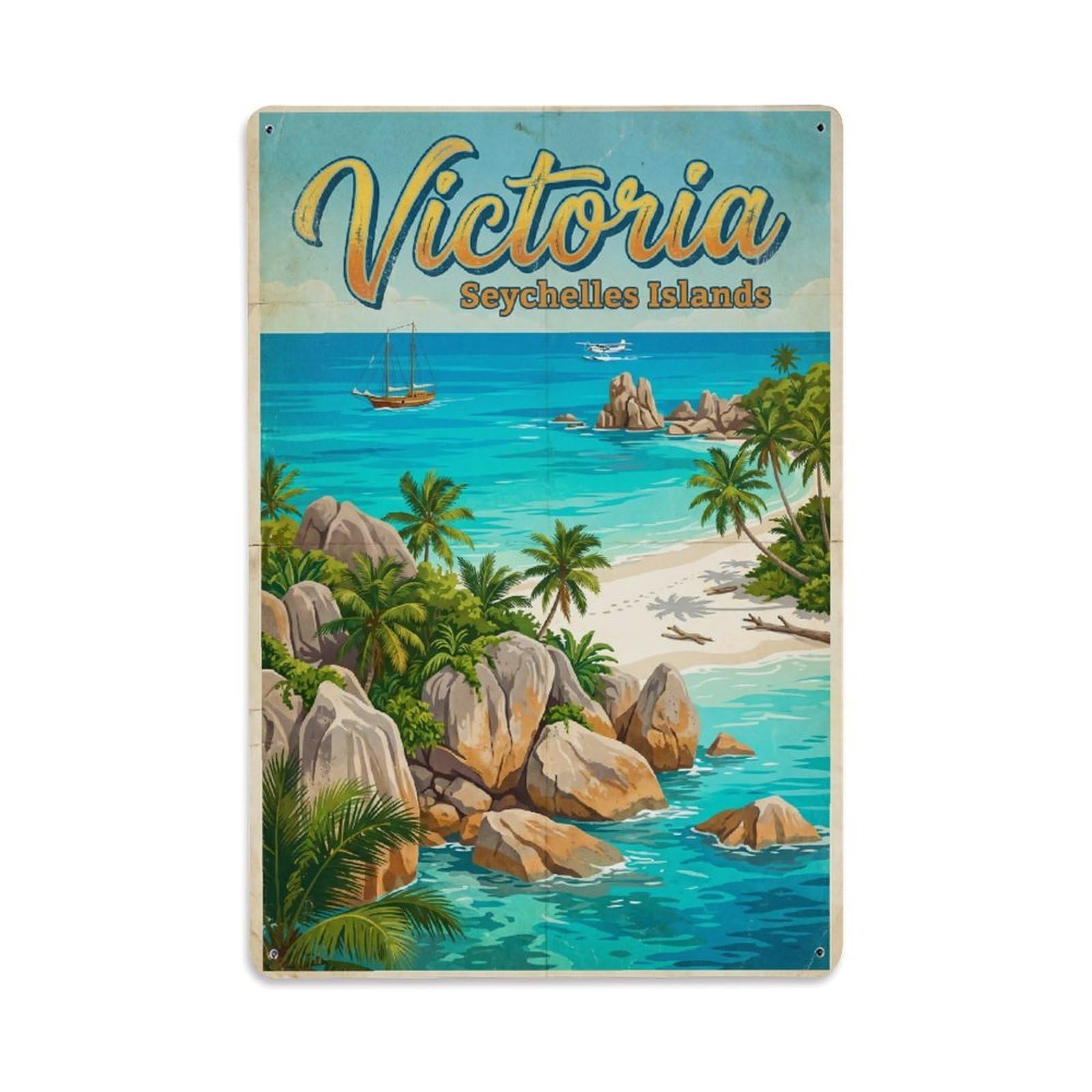 Metal Tin Sign Retro Seychelles Victoria Travel