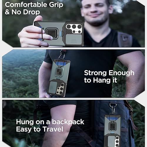 Miniatura 3 de AICase Funda para Samsung Galaxy S23 Ultra, con cubierta deslizante para cámara, soporte de anillo y tarjetero soporte magnético compatible para