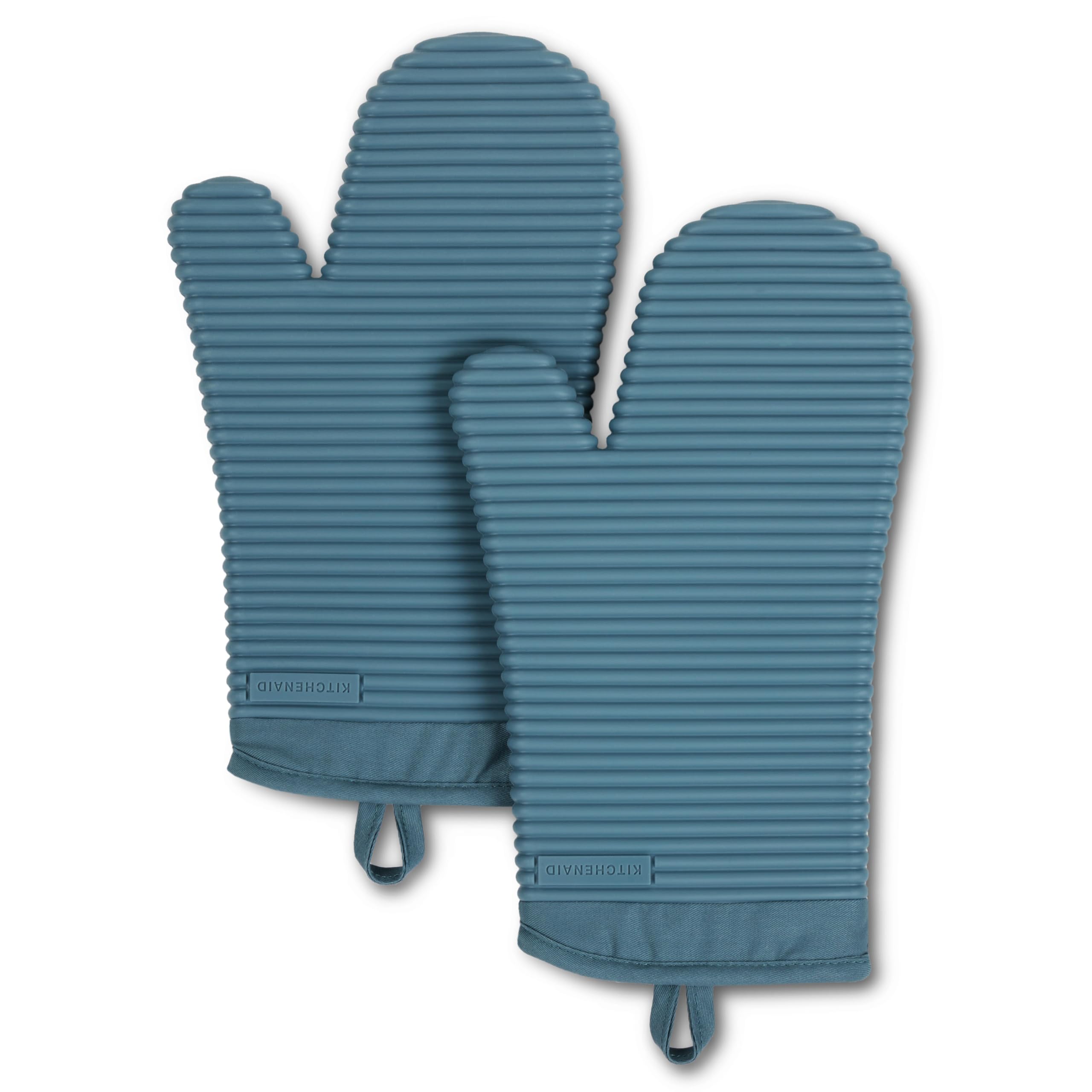 KITCHENAID Juego de 2 manoplas de horno de silicona suave acanaladas, azul agave, 7.5 x 13 pulgadas