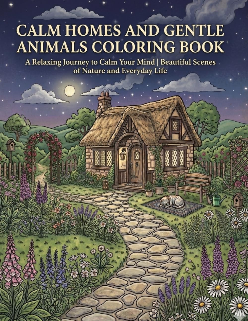 Calm Homes and Gentle Animals Coloring Book: A Relaxing Journey to Calm Your Mind | Beautiful Scenes of Nature and Everyday Life