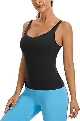CRZ YOGA Womens Butterluxe V Neck Workout Tank Top - with Built in Shelf Bra Slimming Tummy Control Camisole Tank Tops