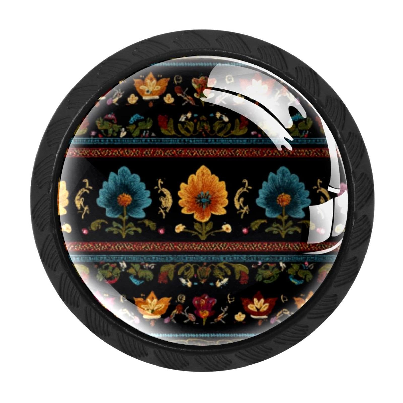 CHENZZZZ 4 Pack Black Motifs African Boho Paisley Floral (31) Cabinet Pulls with Screws, Kitchen Cabinet Knobs Hardware