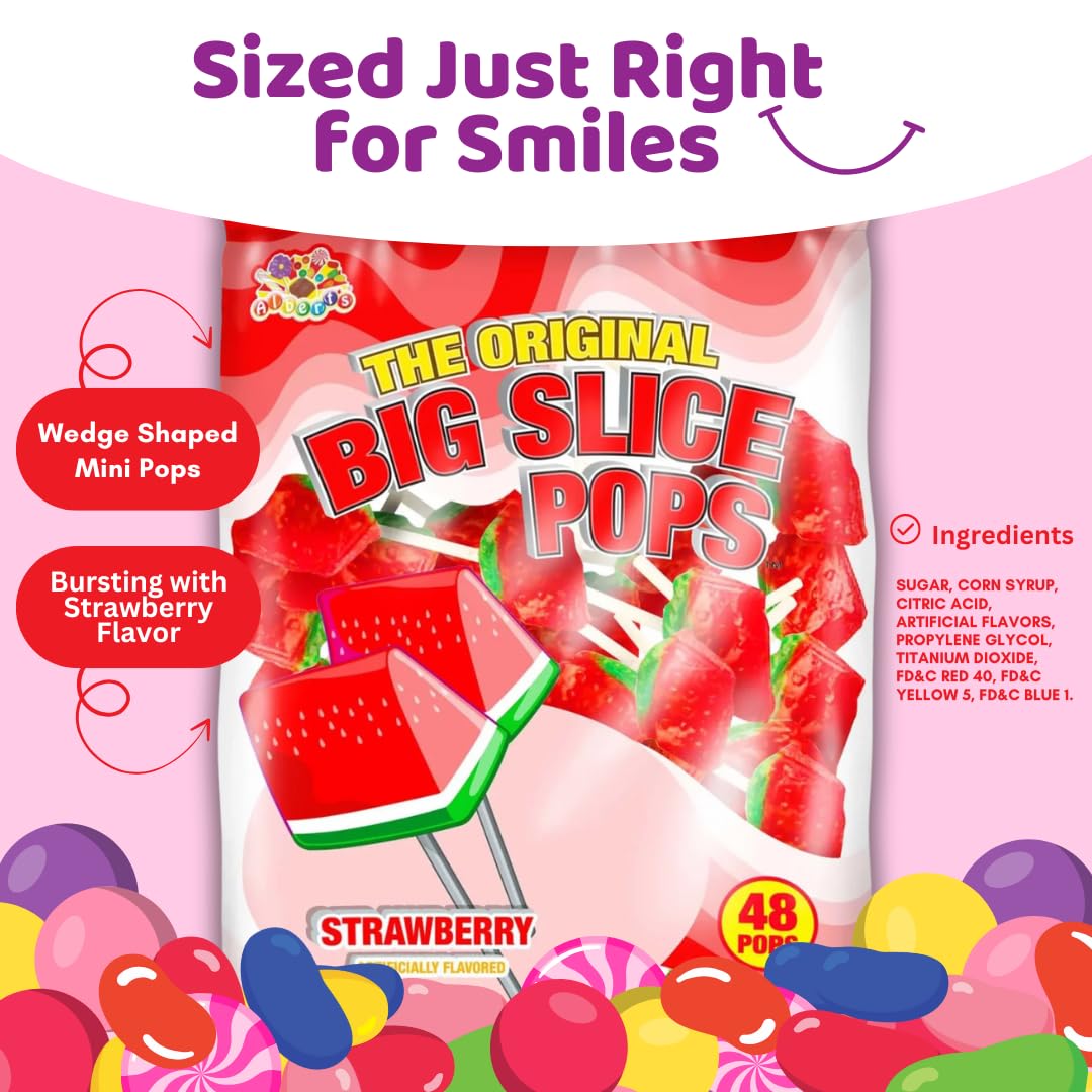 Amazon.com : ALBERT'S Big Slice Strawberry Lollipops – 48 Count