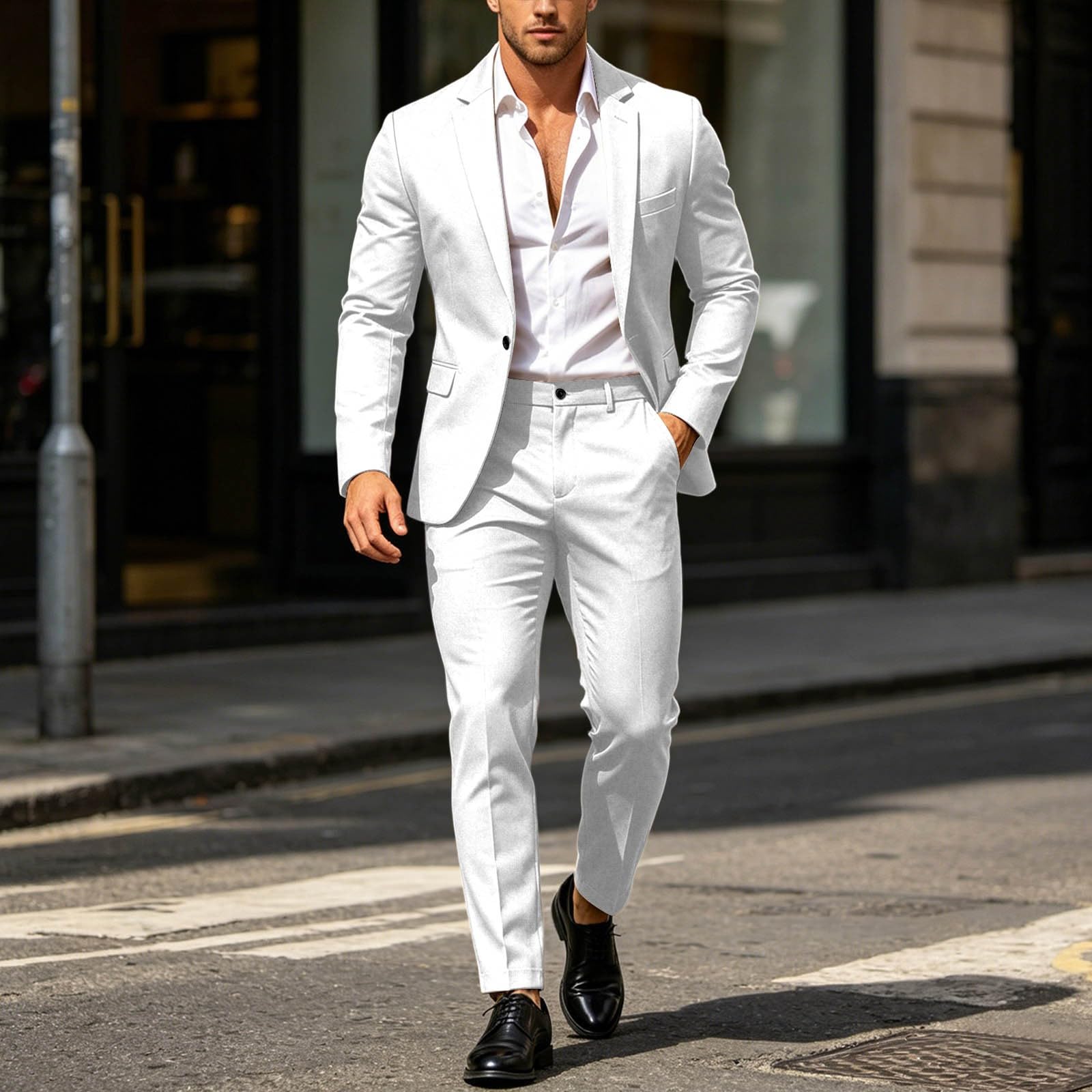Completo arioso da uomo, set da 2 pezzi, estivo, spiaggia, matrimonio, sposo con pantaloni, per balli scolastici, smoking, set elegante per lavoro, matrimonio, abito da sera casual