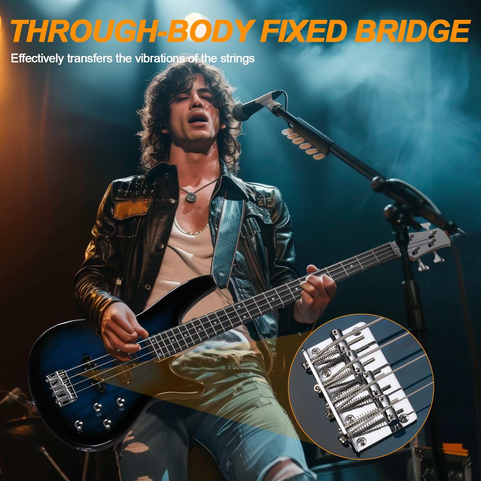 Ktaxon 4 String Electric Bass Guitar, Full Size Standard Right Handed Rosewood Fingerboard Beginner Kit with Cable Wrench Tool (Lake Blue)