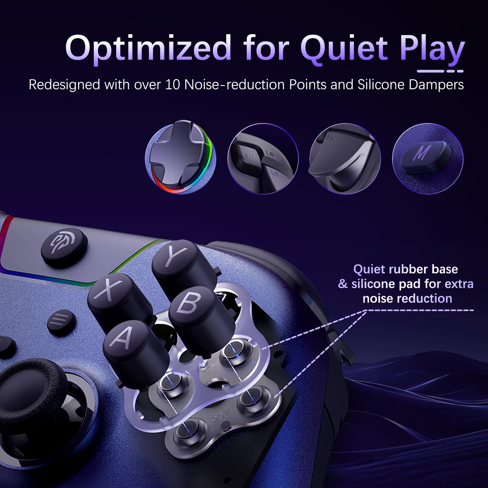 EasySMX X05Pro PC-Controller für PC/Switch/Android/iOS, Hall-Effekt-Joysticks, 1000Hz Abfragerate, RGB-Beleuchtung - Lila