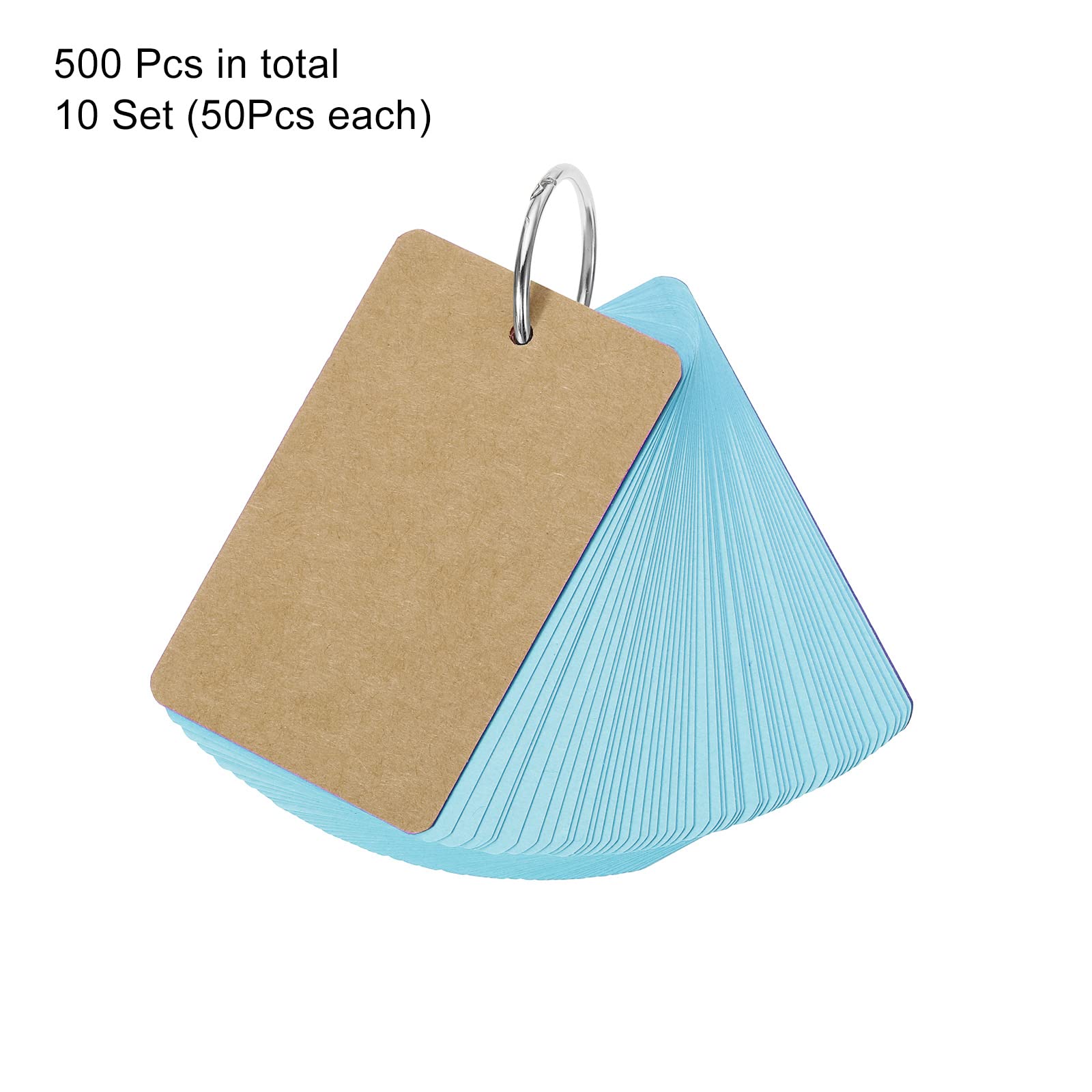 PATIKIL 3.5" x 2" Blank Flash Cards with Rings, 500 Pack Study Cards Index Cards Note Card Pre Hole Punched for Learning Blue - Image 3