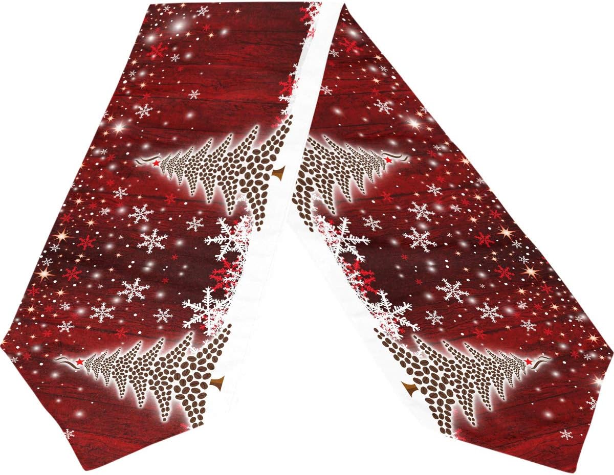 Wamika Merry Christmas Tree Red Snowflake Table Runner 13x70 IN Winter Holiday Xmas Snow Snowman Long Table Runner Dining Cloth Placemat New Year Home Kitchen Rustic Decorations