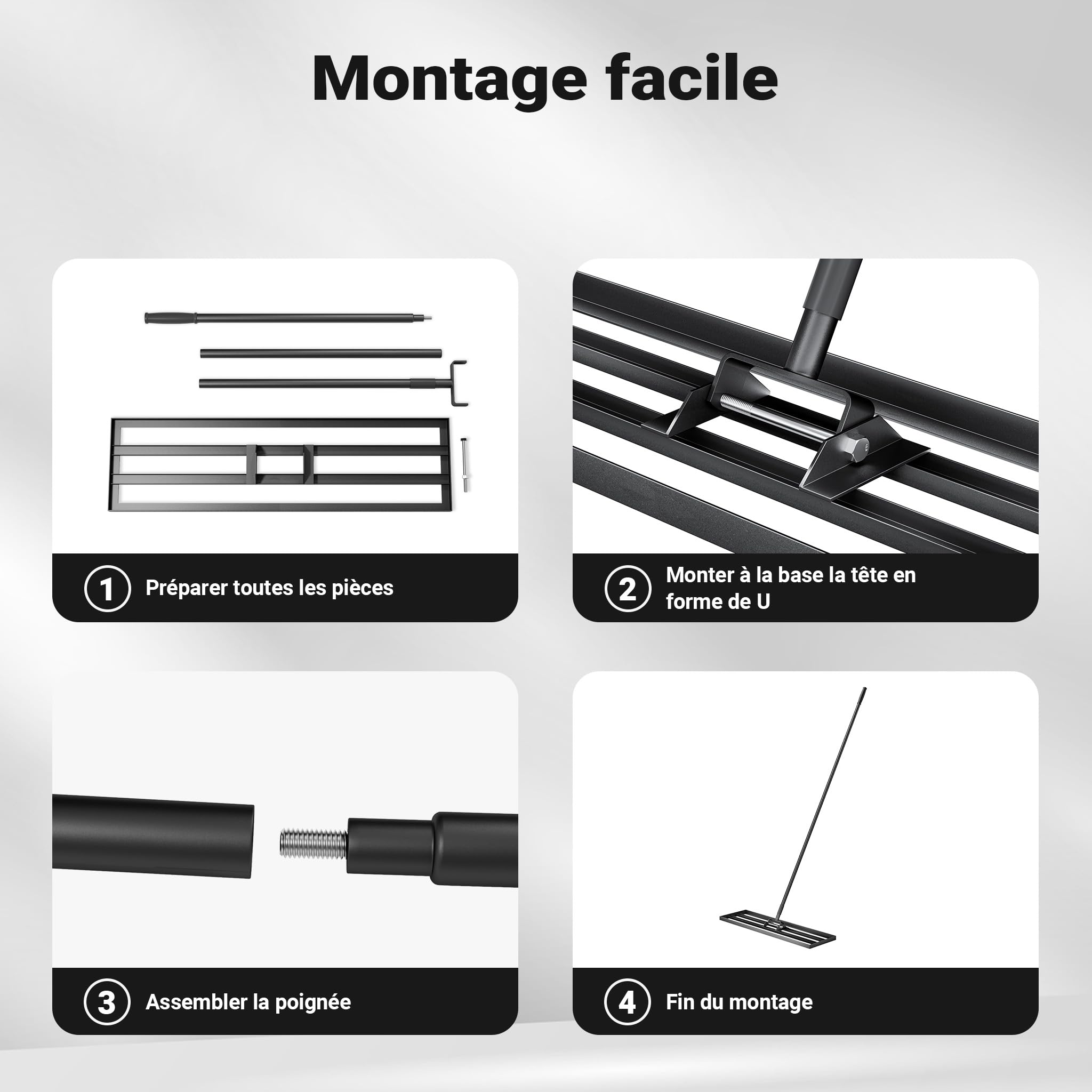 Wiltec Râteau de nivellement 914 x 254 x 2050 mm Noir 3,8 kg Acier Fin Raclette de Gazon Niveleur avec Manche 2 m Extensible Racloir Polyvalent Jardin Aménagement extérieur Golf
