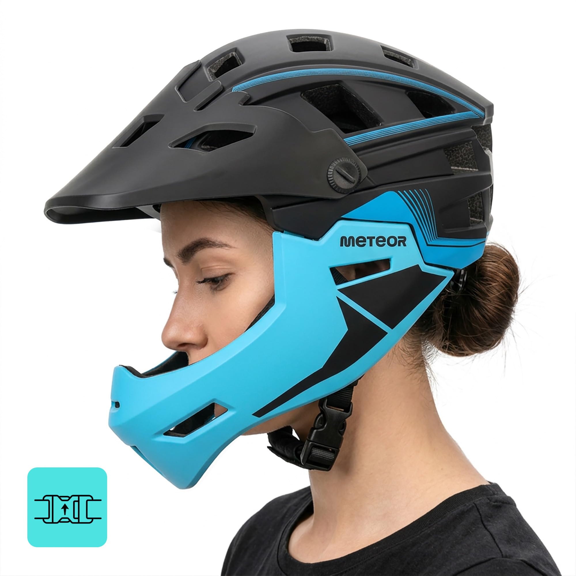 meteor Kask rowerowy full face 2w1 odpinana szczęka dla dzieci i dorosłych | Hydra 2 w 1 z odpinaną szczęką - kask rowerowy full face dla dzieci i dorosłych - EN 1078, lekki - rozmiary S M L