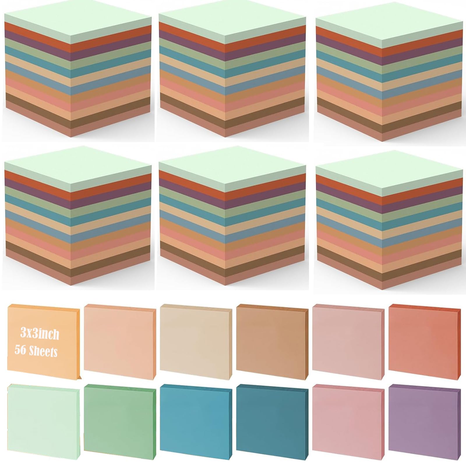 54 Blocs de Notes Autocollantes,76 x 76 mm Sticky Notes,56 Feuilles par Bloc,12 Couleurs Vives, Notes Adhésives Amovibles pour le Bureau, les Études, la Planification et la Maison (54 blocs-76X76MM)