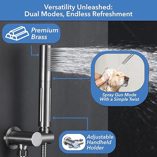 Miniatura 5 de VANFOXLE Juego de grifo de ducha de níquel cepillado, grifo de ducha desviador de botón con 2 en 1 de mano, cabezal de ducha de 10 pulgadas con 4