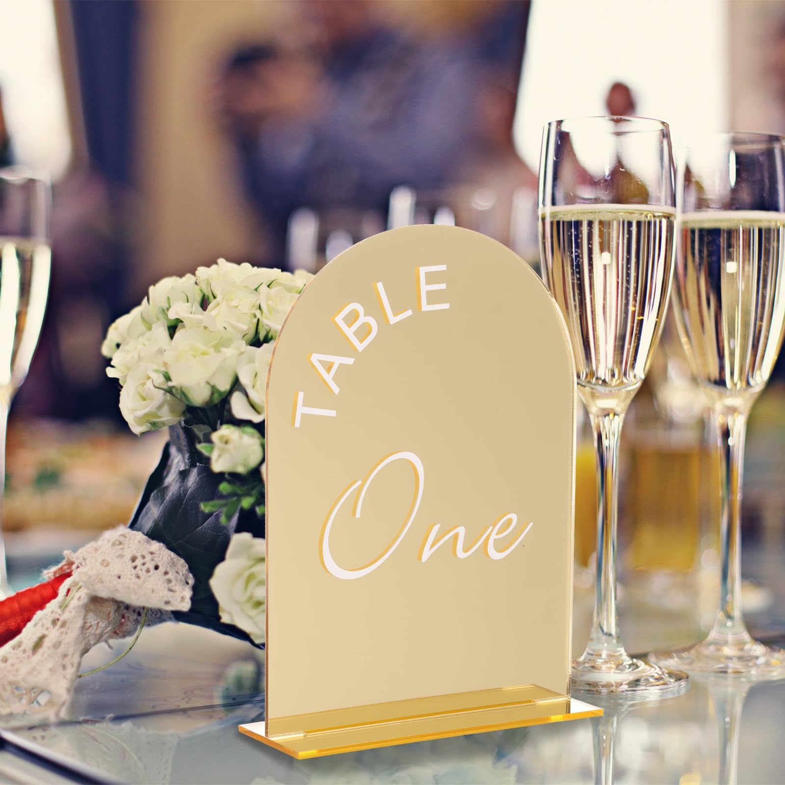QUARKZMAN 15 Stück Gold Mirrored Arch Acryl Schild mit Ständer 5 x 7 Zoll | Acryl Arch Tischnummernhalter, für Hochzeitstisch Mittelstückdekoration, Nummer 1 15