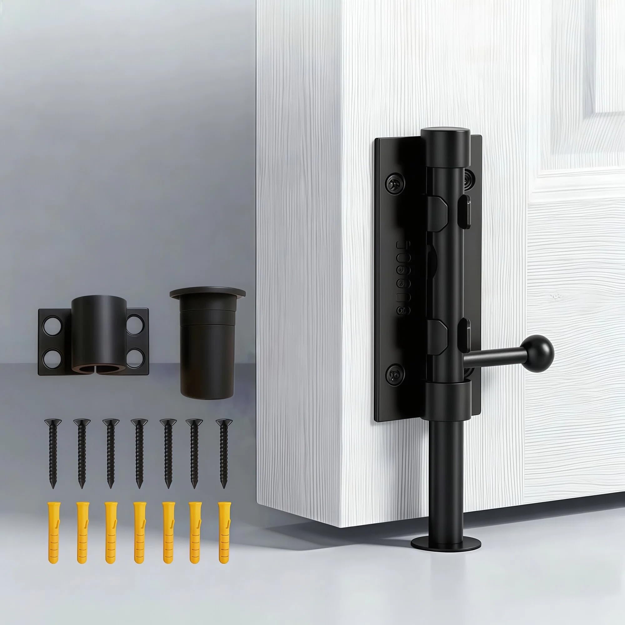 Chiavistello a barilotto, 19,6 cm, chiavistello per cancello a scorrimento da 14 mm, in acciaio inossidabile 304, finitura nera, per fienili, recinzioni, porte scorrevoli (2, nero)