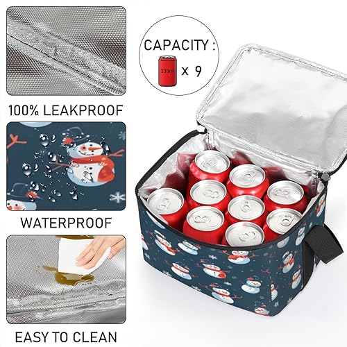 Miniatura 5 de Art Christmas Snowman Theme Insulated Lunch Bag Women Reusable Lunch Tote Square Meal Bag for Adults Men Cooler Lunch Box for Work Travel Picnic Food