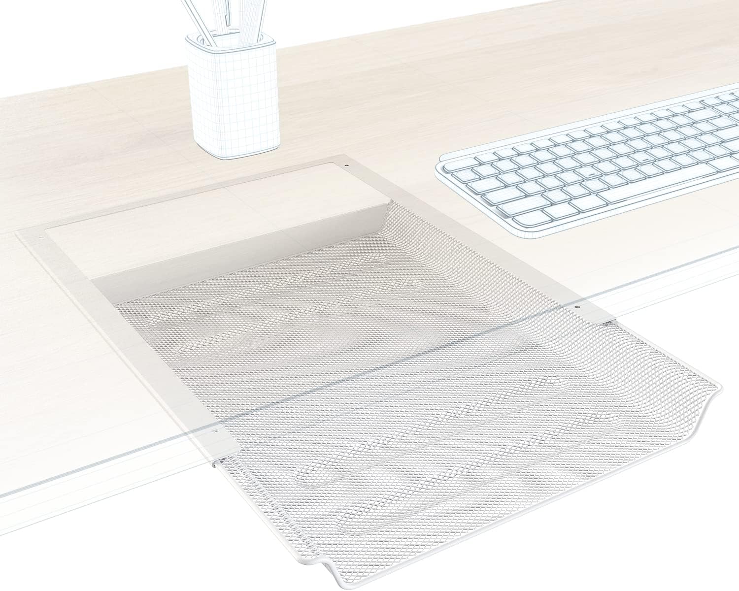 KD Essentials – under-desk drawer, stores Letter sheets and office supplies hidden away under the desk, sliding organiser/storage drawer unit for the business and home office – metal, white