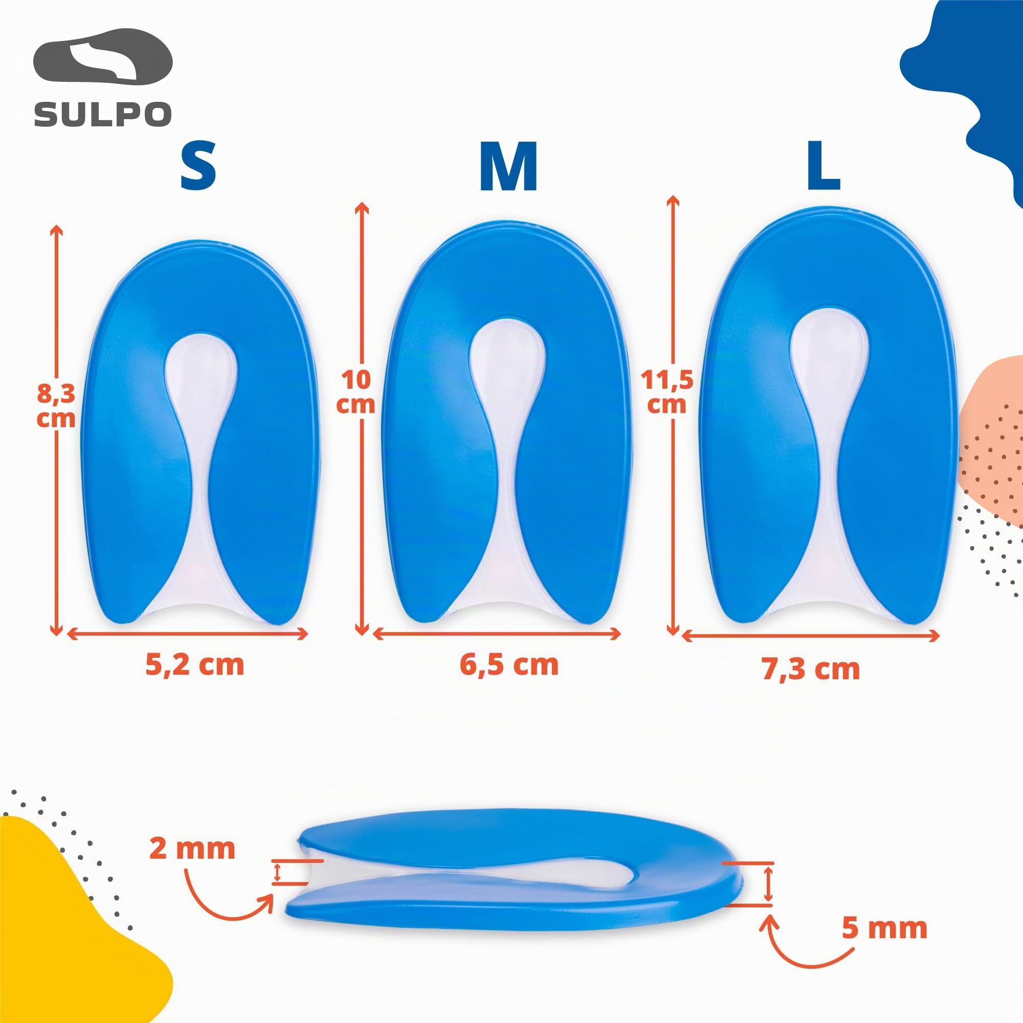 SULPO 2 paia di protezioni per tallone per bambini contro il dolore di pressione per sperone calcaneare, cuscino per tallone a forma di U, misura 30-35